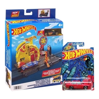 HOT WHEELS City Explorer Trackset - Pizza Pick-up and Proton Saga Special Edition Bundle