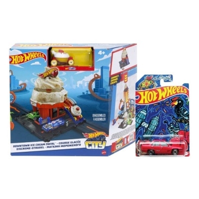 HOT WHEELS City Downtown Trackset - Ice Cream and Proton Saga Special Edition Bundle