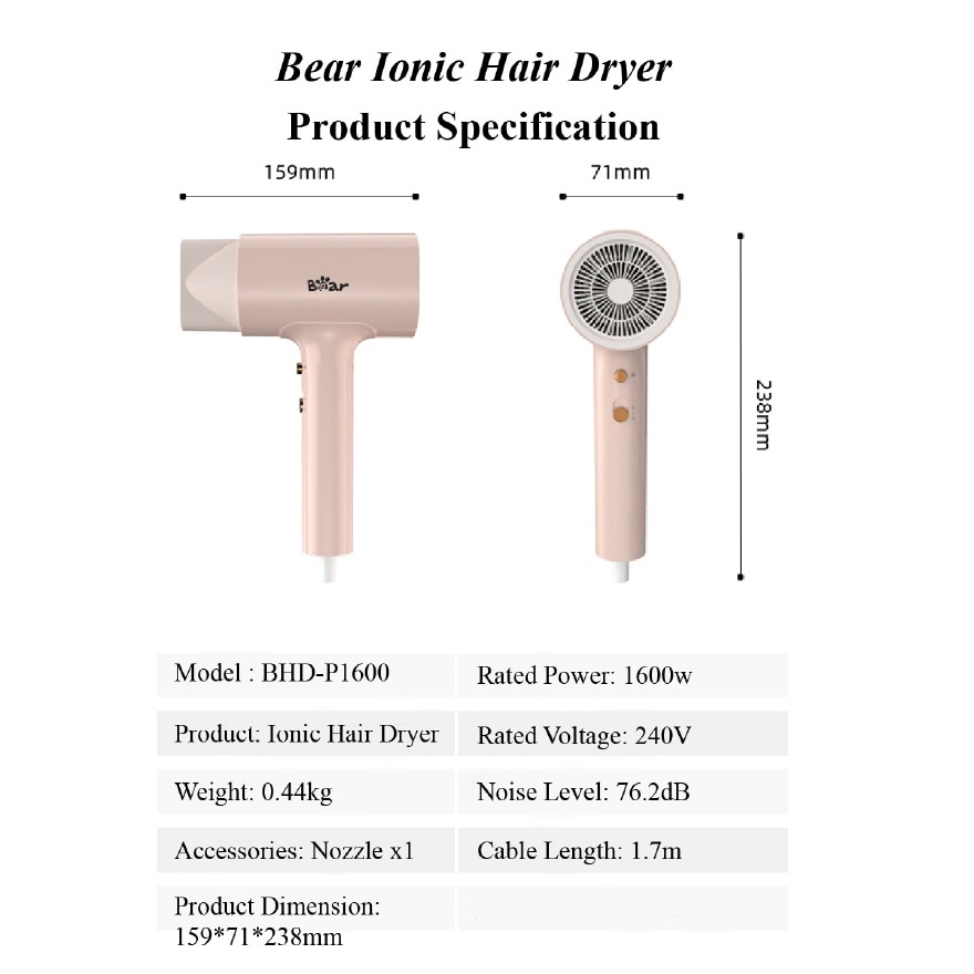 Fast Styling Blow Hair Dryer (1600W) BHD-P1600