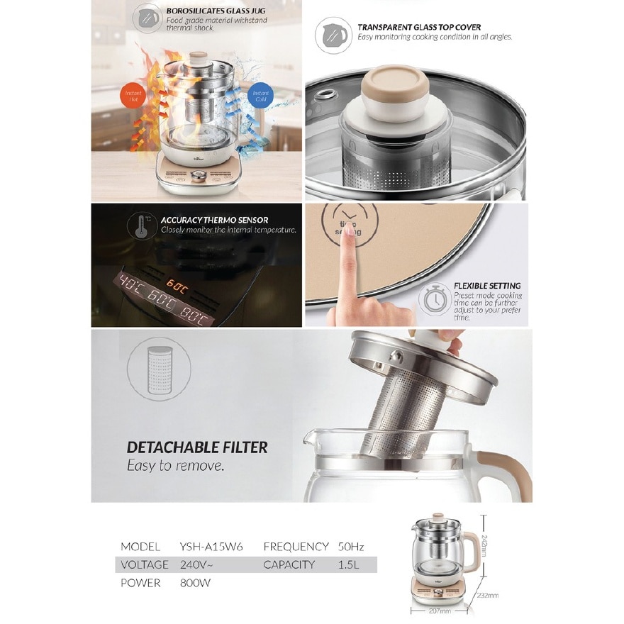 Health Pot Glass Jug Electric Kettle (1.5L) YSH-A15W6