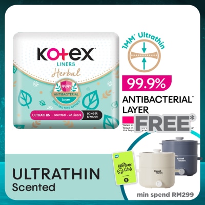 KOTEX Herbal Anti-Bacterial Ultrathin Panty Liners 17.5cm (23s) - Odor Care with Tea Tree Extract Liners