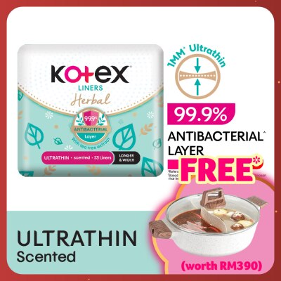 KOTEX Herbal Anti-Bacterial Ultrathin Panty Liners 17.5cm (23s) - Odor Care with Tea Tree Extract Liners