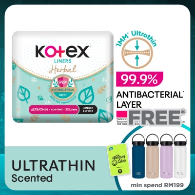 KOTEX Herbal Anti-Bacterial Ultrathin Panty Liners 17.5cm (23s) - Odor Care with Tea Tree Extract Liners