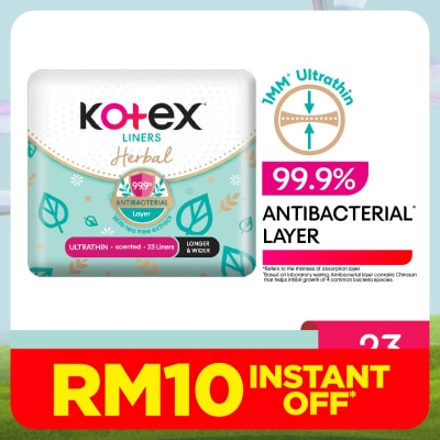 KOTEX Herbal Anti-Bacterial Ultrathin Panty Liners 17.5cm (23s) - Odor Care with Tea Tree Extract Liners