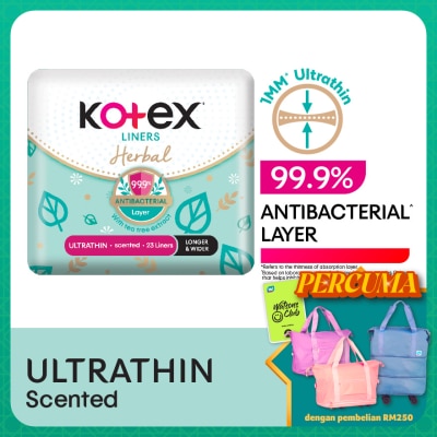 KOTEX Herbal Anti-Bacterial Ultrathin Panty Liners 17.5cm (23s) - Odor Care with Tea Tree Extract Liners