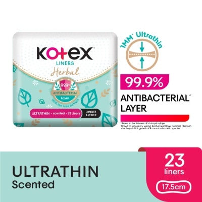 KOTEX Herbal Anti-Bacterial Ultrathin Panty Liners 17.5cm (23s) - Odor Care with Tea Tree Extract Liners