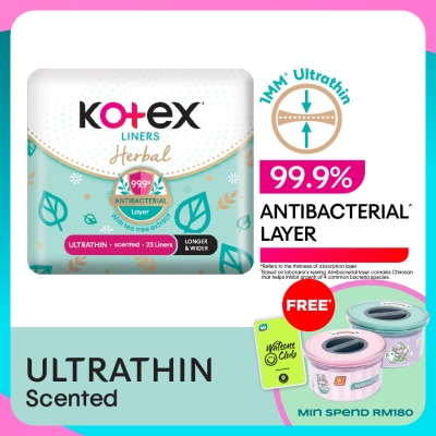 KOTEX Herbal Anti-Bacterial Ultrathin Panty Liners 17.5cm (23s) - Odor Care with Tea Tree Extract Liners