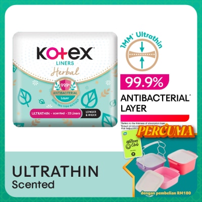KOTEX - Herbal Anti-Bacterial Ultrathin Panty Liners 17.5cm (23s) - Odor Care with Tea Tree Extract Liners
