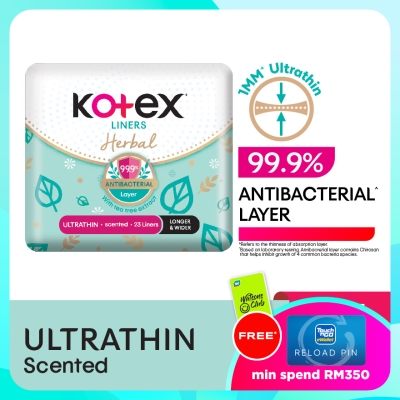 KOTEX Herbal Anti Bacterial Ultrathin Panty Liners 17.5cm (23s) Odor Care with Tea Tree Extract Liners image