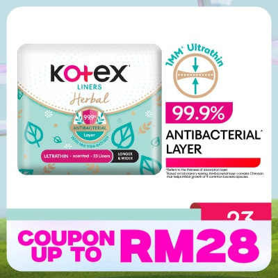 KOTEX Herbal Anti-Bacterial Ultrathin Panty Liners 17.5cm (23s) - Odor Care with Tea Tree Extract Liners
