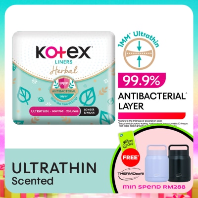 KOTEX - Herbal Anti-Bacterial Ultrathin Panty Liners 17.5cm (23s) - Odor Care with Tea Tree Extract Liners