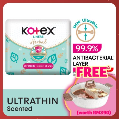 KOTEX Herbal Anti-Bacterial Ultrathin Panty Liners 15cm (25s) - Odor Care with Tea Tree Extract Liners