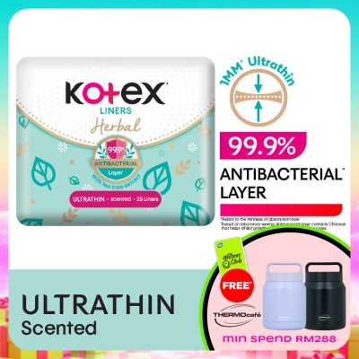 KOTEX - Herbal Anti-Bacterial Ultrathin Panty Liners 15cm (25s) - Odor Care with Tea Tree Extract Liners