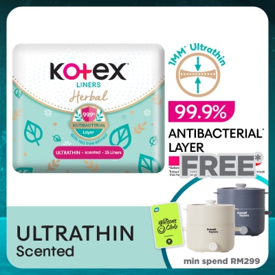 KOTEX Herbal Anti-Bacterial Ultrathin Panty Liners 15cm (25s) - Odor Care with Tea Tree Extract Liners
