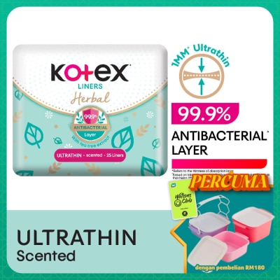 KOTEX - Herbal Anti-Bacterial Ultrathin Panty Liners 15cm (25s) - Odor Care with Tea Tree Extract Liners