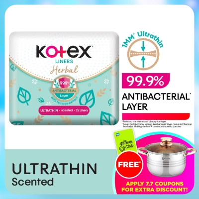 KOTEX - Herbal Anti-Bacterial Ultrathin Panty Liners 15cm (25s) - Odor Care with Tea Tree Extract Liners