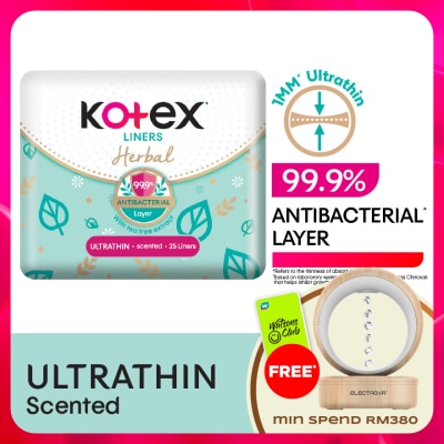 KOTEX - Herbal Anti-Bacterial Ultrathin Panty Liners 15cm (25s) - Odor Care with Tea Tree Extract Liners