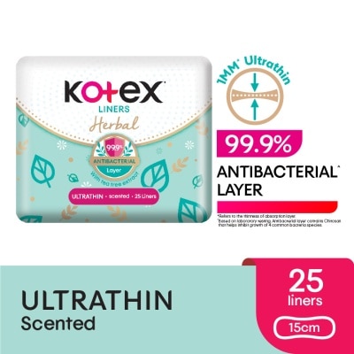 KOTEX Herbal Anti-Bacterial Ultrathin Panty Liners 15cm (25s) - Odor Care with Tea Tree Extract Liners