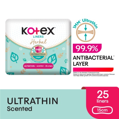 KOTEX - Herbal Anti-Bacterial Ultrathin Panty Liners 15cm (25s) - Odor Care with Tea Tree Extract Liners
