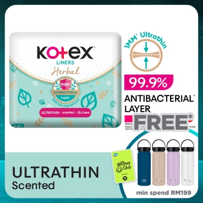 KOTEX Herbal Anti-Bacterial Ultrathin Panty Liners 15cm (25s) - Odor Care with Tea Tree Extract Liners