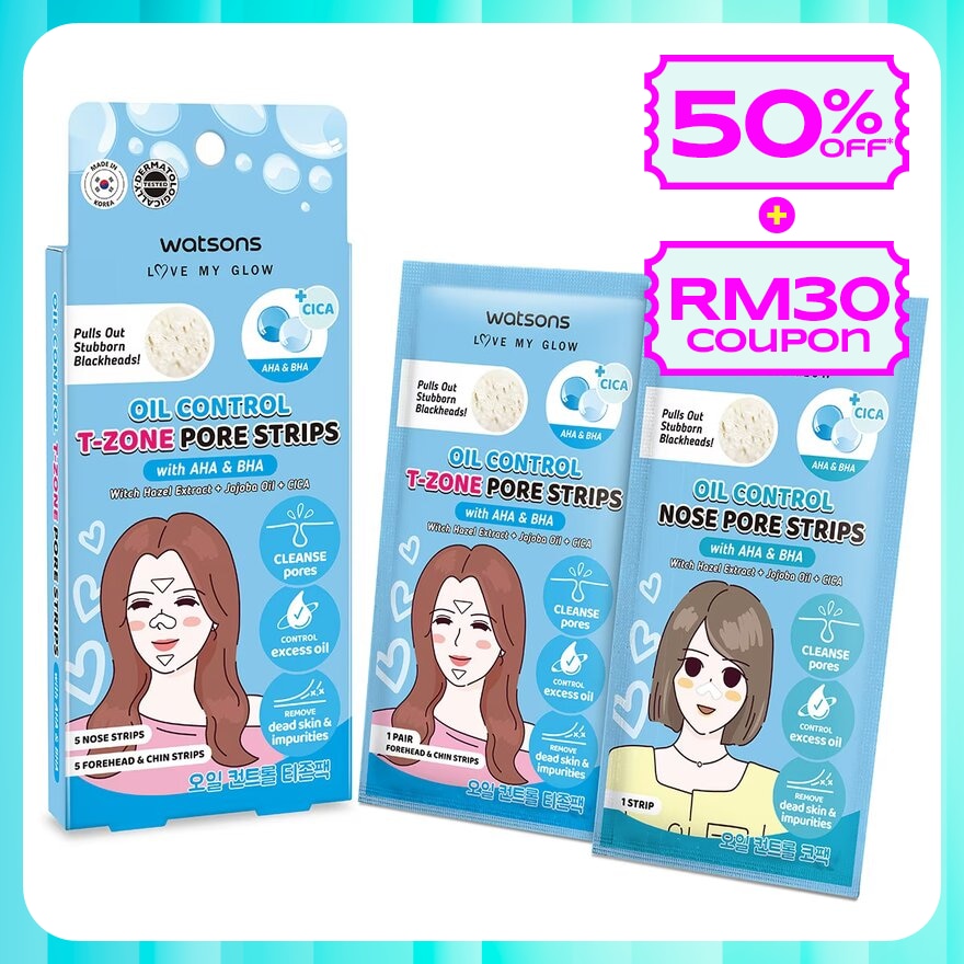 Oil Control T-Zone Pore Strips With AHA & BHA 5S Nose + 5S Forehead & Chin Strips