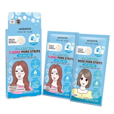 WATSONS Oil Control T-Zone Pore Strips With AHA & BHA 5S Nose + 5S Forehead & Chin Strips