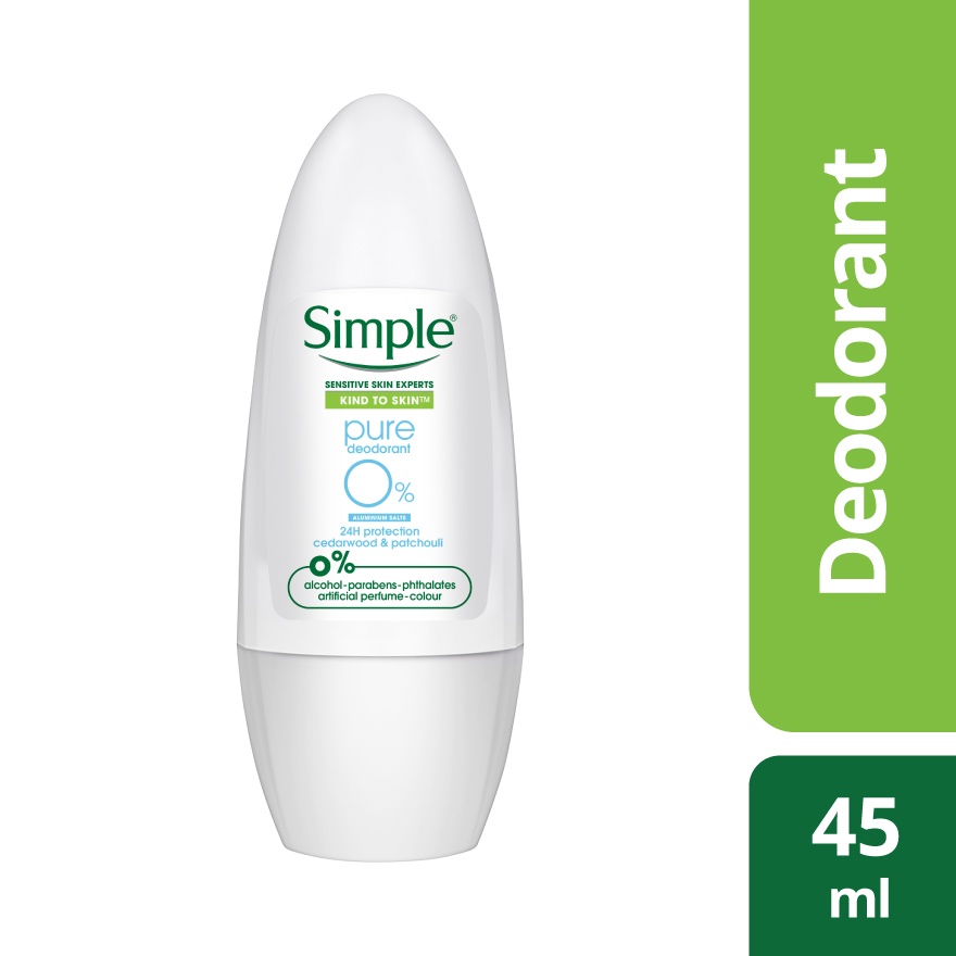 0% Aluminum Salts Pure Deodorant Roll-On, Clean, Natural & Fresh Underarm Protection 45ml