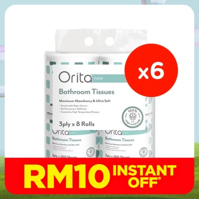 ORITA Toilet Roll 3Ply 260's(8rolls x 6)