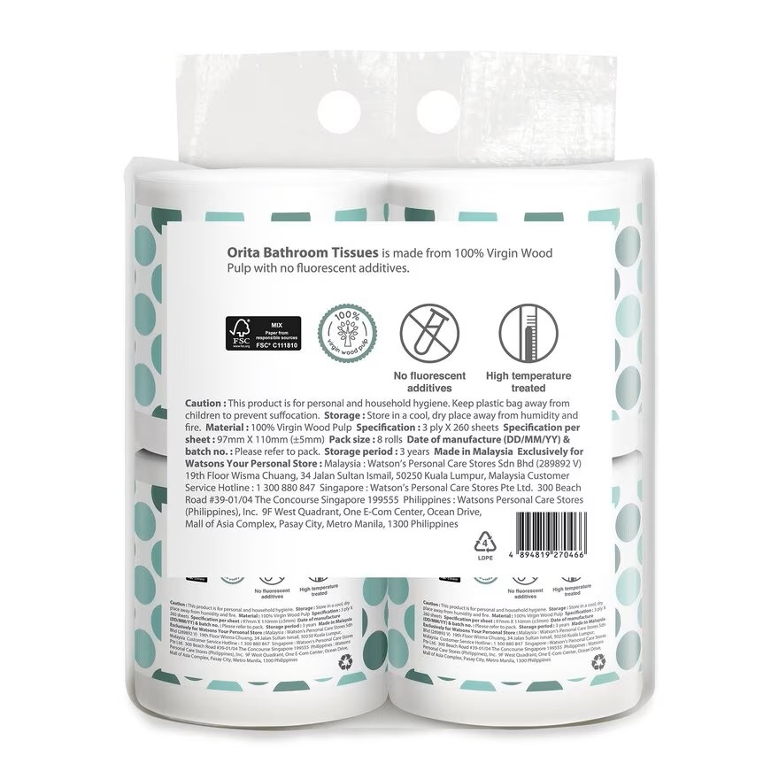 Toilet Roll 3Ply 260's(8rolls x 6)
