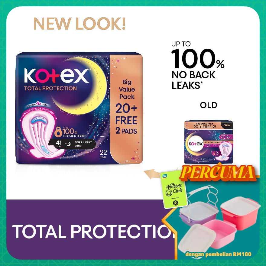 Total Protection Overnight Wing Pad 41cm (22s) - Sanitary Pad that prevents up to 100% No Back Leaks