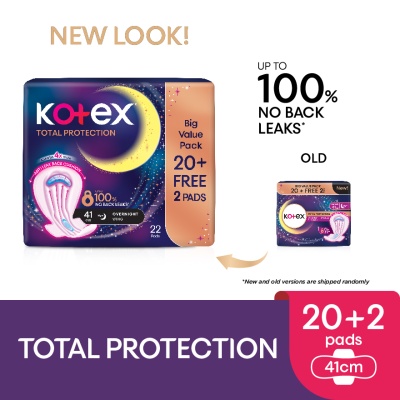KOTEX - Total Protection Overnight Wing Pad 41cm (22s) - Sanitary Pad that prevents up to 100% No Back Leaks