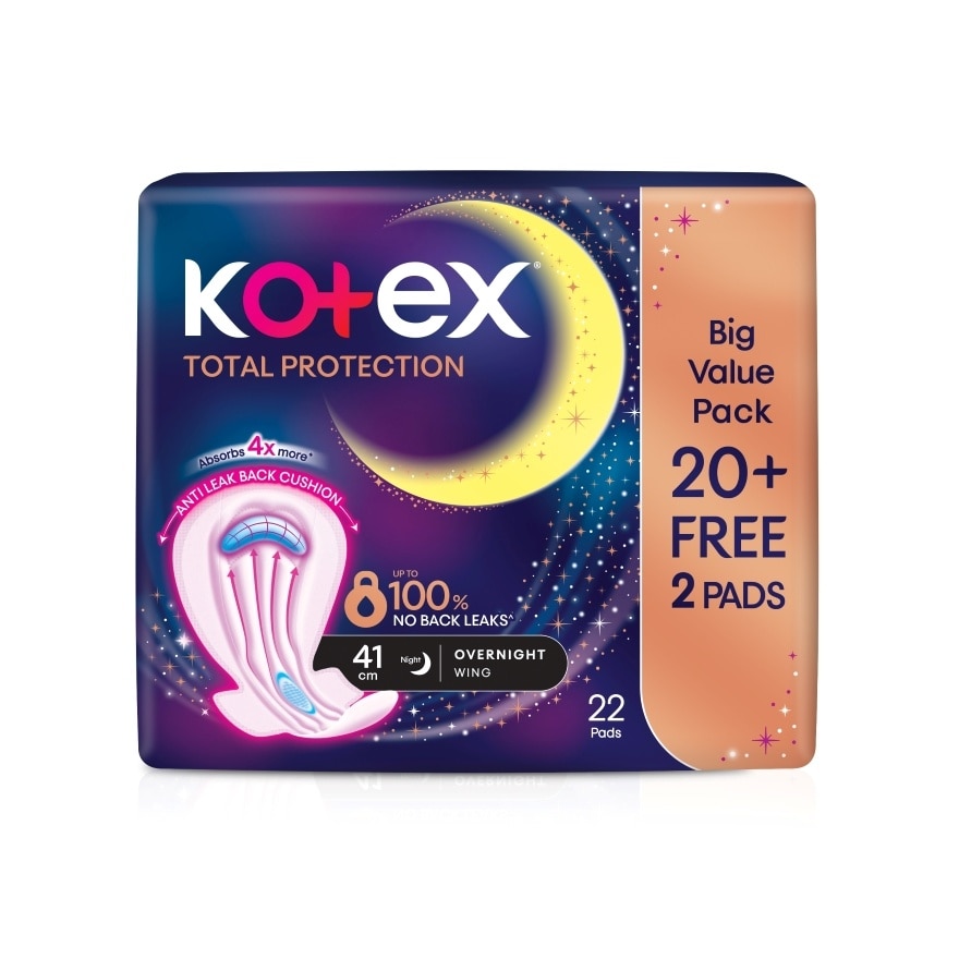 Total Protection Overnight Wing Pad 41cm (22s) - Sanitary Pad that prevents up to 100% No Back Leaks