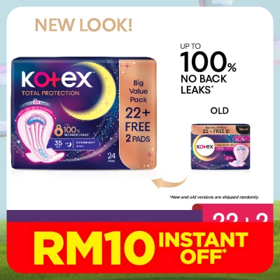 KOTEX Total Protection Overnight Wing Pad 35cm (24s) - Sanitary Pad that prevents up to 100% No Back Leaks