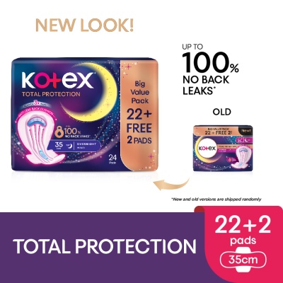 KOTEX Total Protection Overnight Wing Pad 35cm (24s) - Sanitary Pad that prevents up to 100% No Back