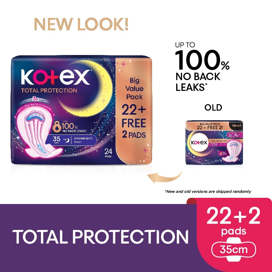 Total Protection Overnight Wing Pad 35cm (24s) - Sanitary Pad that prevents up to 100% No Back Leaks