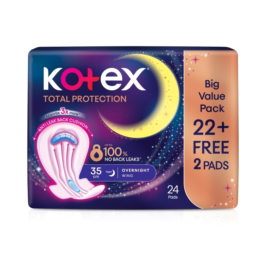 Total Protection Overnight Wing Pad 35cm (24s) - Sanitary Pad that prevents up to 100% No Back Leaks