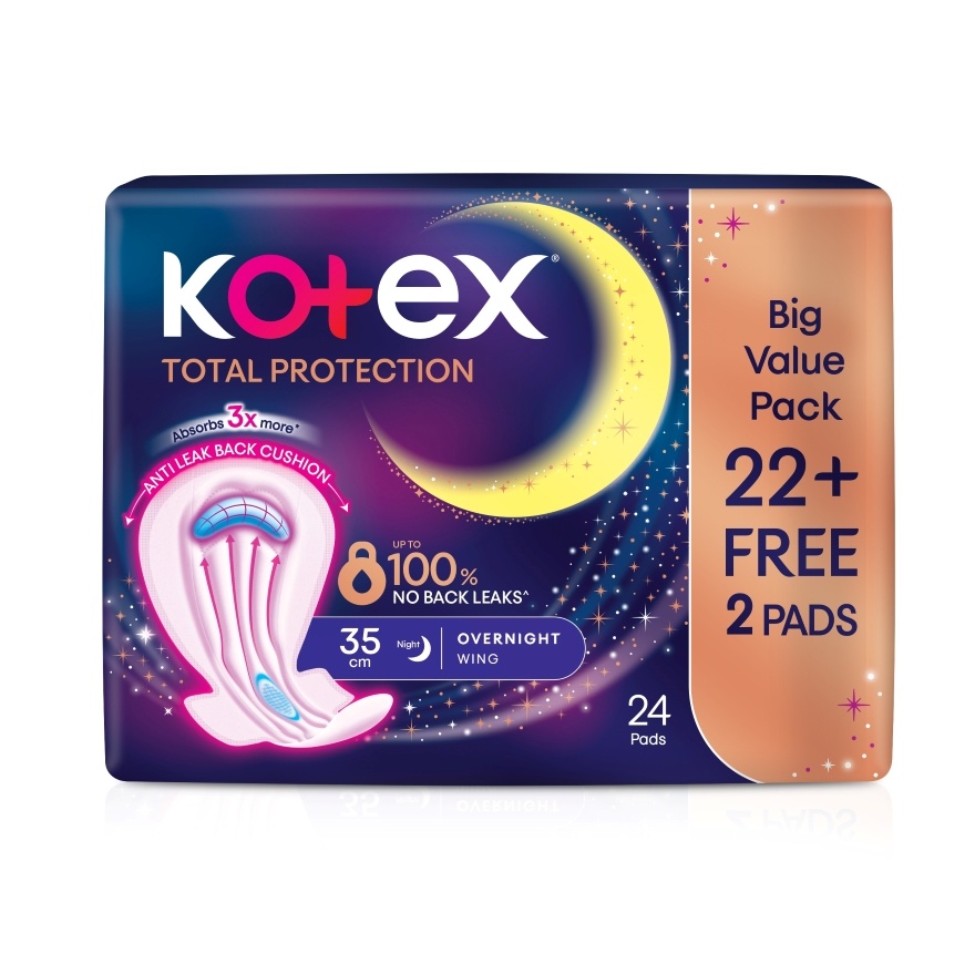 Total Protection Overnight Wing Pad 35cm (24s) - Sanitary Pad that prevents up to 100% No Back Leaks