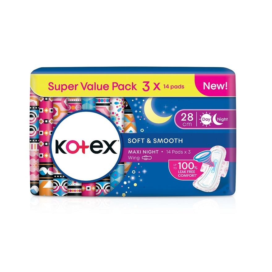Soft & Smooth Overnight Wing Pad 28cm (14s x 3 Packs) - Sanitary Pad with 100% Leak Free Comfort
