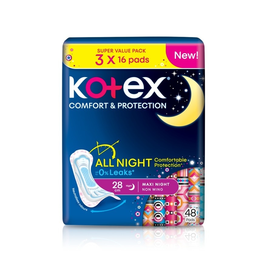 Comfort & Protection Night Non Wing Pad 28cm (16sx3) - Sanitary Pad with 100% Leak Free Comfort