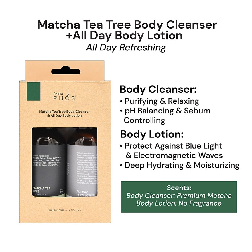 Matcha Tee Tree Body Cleanser 40ml + All Day Body Lotion 40ml