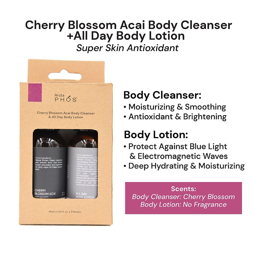 Cherry Blossom Acai Body Cleanser 40ml + All Day Body Lotion 40ml