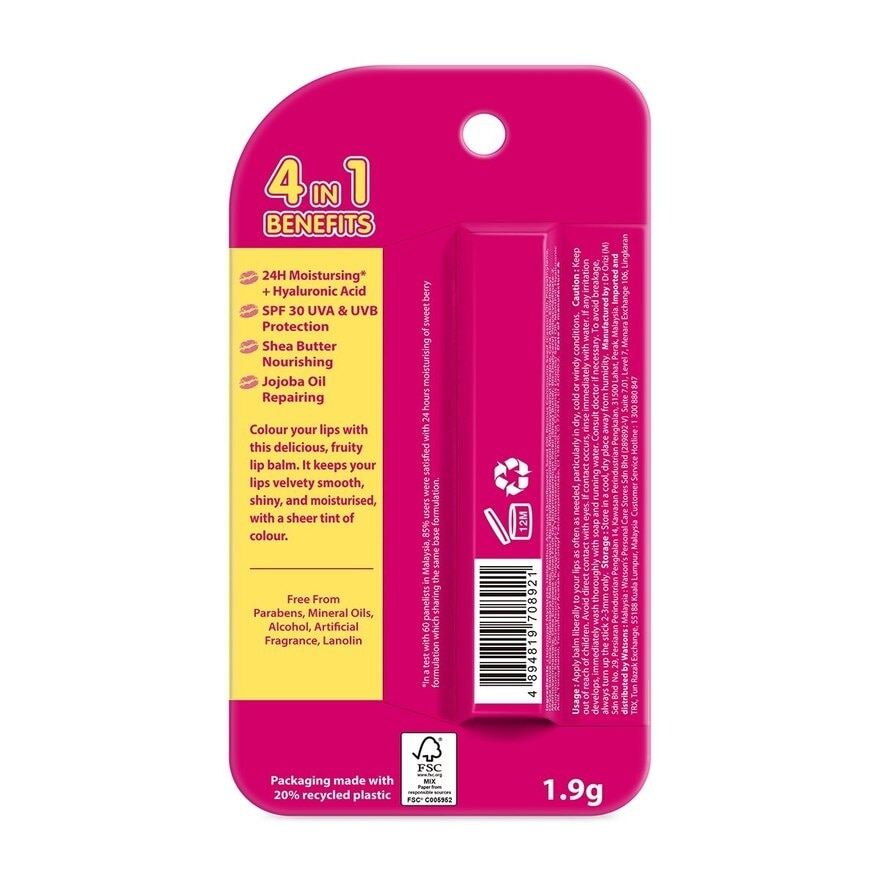 Tart Cherry Colored Lip Balm 1s