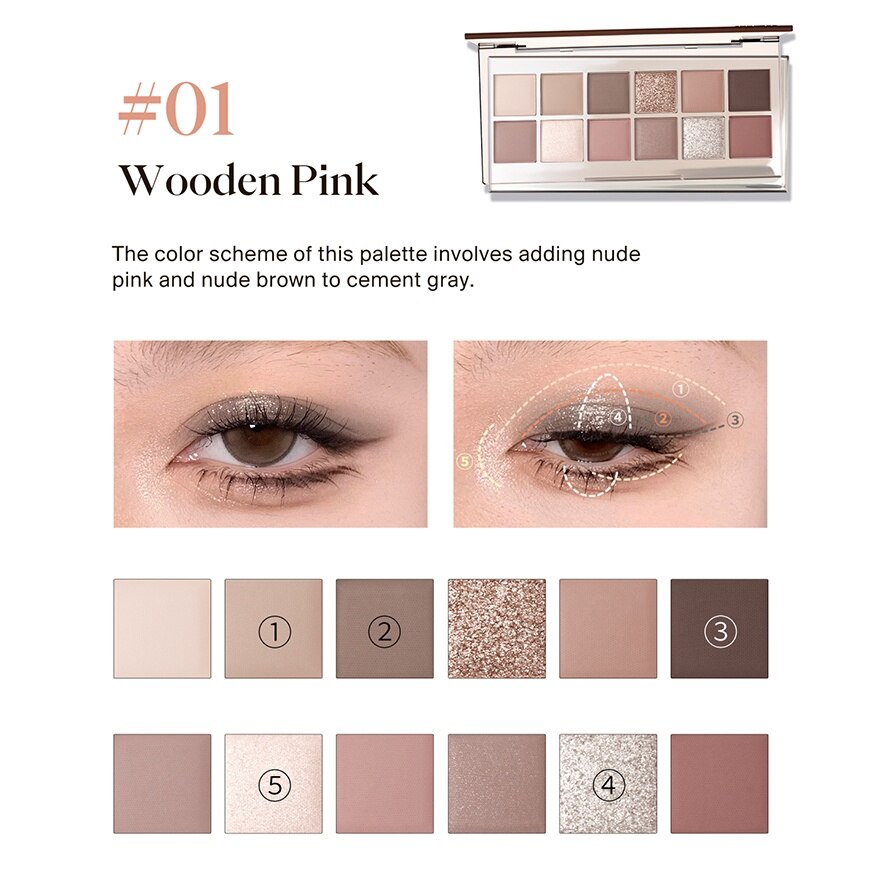 12 Shades Eyeshadow Palette 01 Wooden Pink