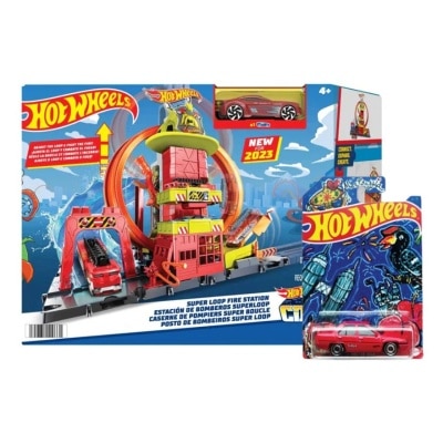 HOT WHEELS City Super Loop Fire Station Trackset and Proton Saga Special Edition Bundle