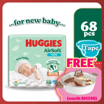 HUGGIES AirSoft Tape Diapers for Newborn Baby 68s - Breathable And Soft Diapers