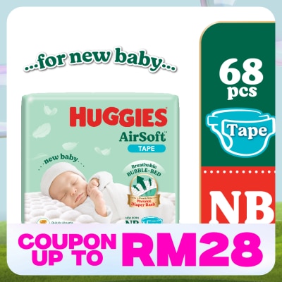 HUGGIES AirSoft Tape Diapers for Newborn Baby 68s - Breathable And Soft Diapers