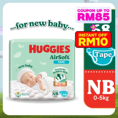 HUGGIES AirSoft Tape Diapers for Newborn Baby 68s - Breathable And Soft Diapers