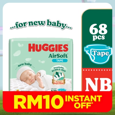 HUGGIES AirSoft Tape Diapers for Newborn Baby 68s - Breathable And Soft Diapers