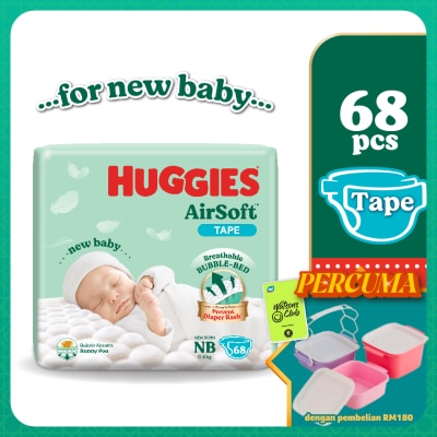 HUGGIES - AirSoft Tape Diapers for Newborn Baby 68s - Breathable And Soft Diapers
