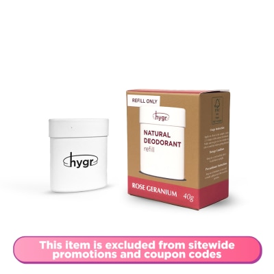 HYGR Natural Deodorant in Rose Geranium Refill 40g